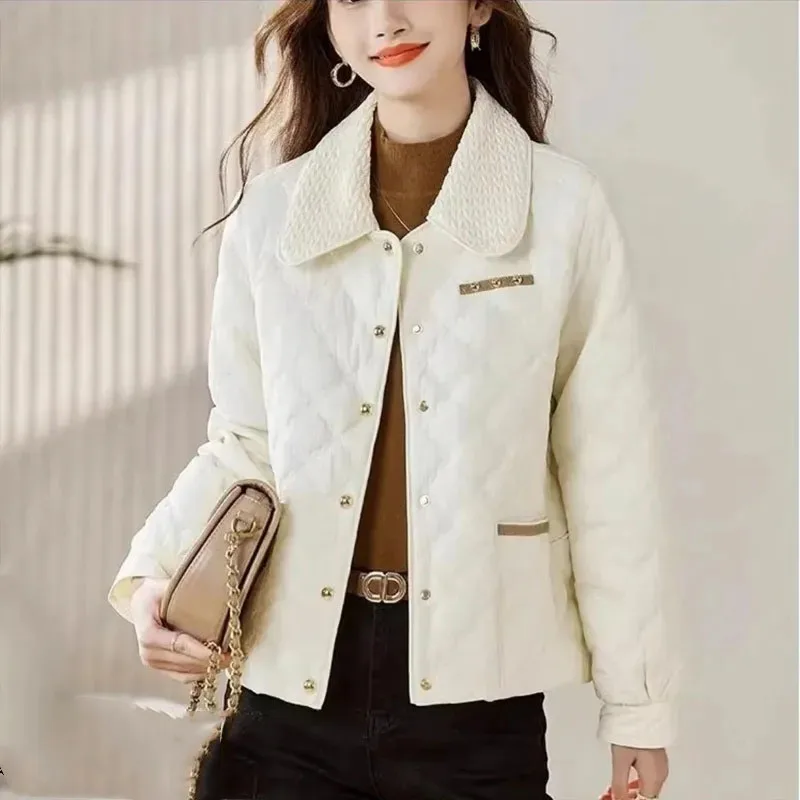 Retro Women Long Sleeves Puffer Jacket Winter Lady Light Thin Down Cotton Coat Female Large Size 5XL Cotton Padded Outwear