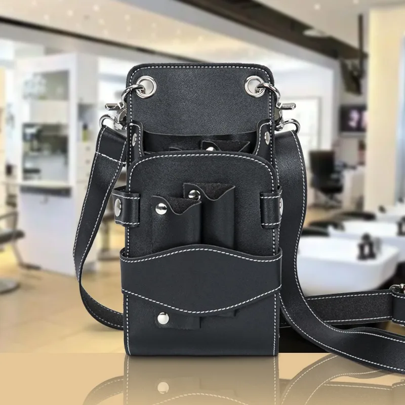 New Hairdressing Scissors Bag Hairdresser PU Leather Large Capacity Tool Storage Crossbody Waist Bag Barbershop