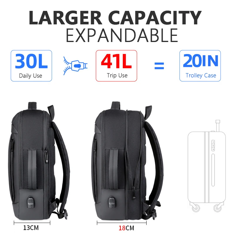 Travel Backpack For Men 40L Large Capacity Expandable Laptop Backpack USB Port Waterproof multi-functional Travel bag