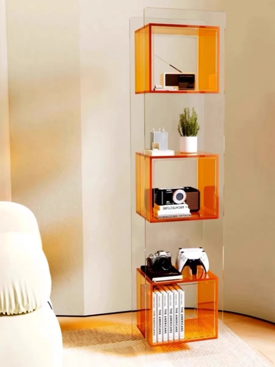 Acrylic floor-to-ceiling corner bookshelf for small apartments - multi-layer display shelves and storage shelves