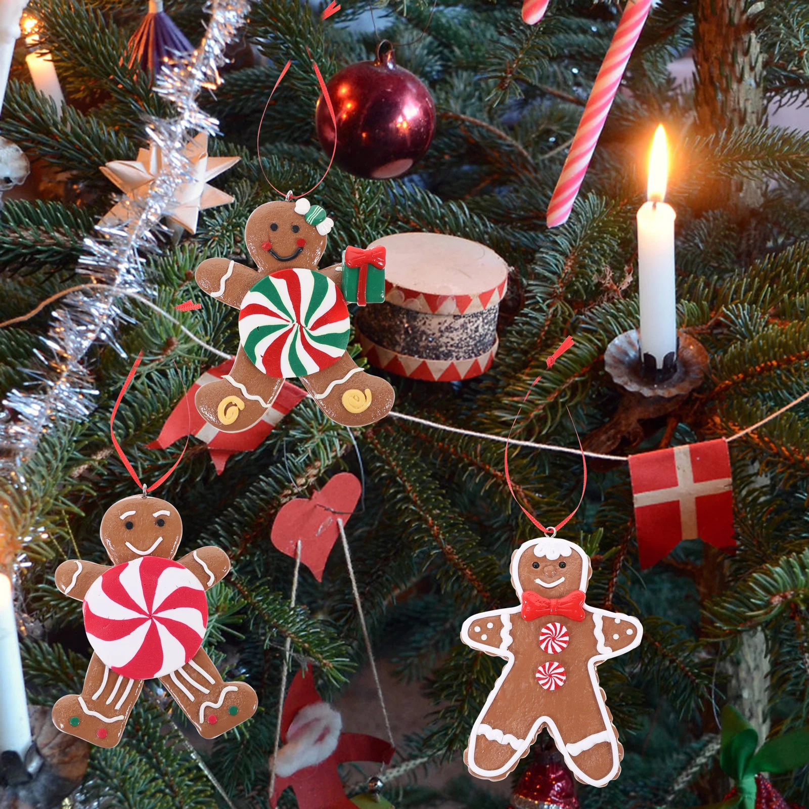 

4Pcs Christmas Pendants Various Designs Santa Claus Tree Joyous Festive Decor Living Room Dining Office Kitchen