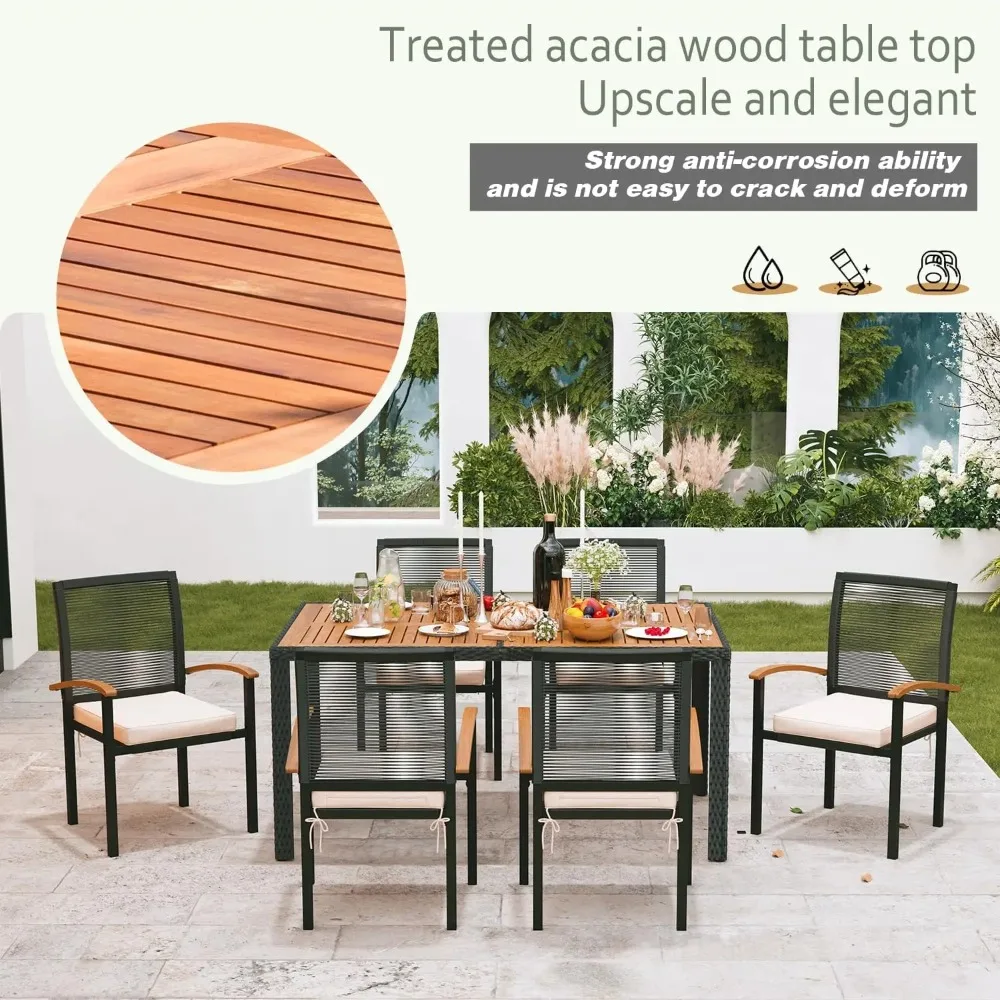 7 Pieces Outdoor Table & Chairs Outdoor Patio Furniture Set Wicker Patio Dining Sets for 6 Patio Table and Chairs Set for Garden