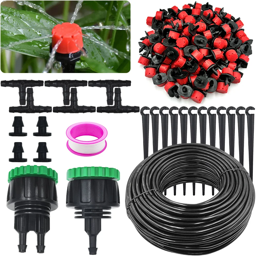 5-50M Tropfbewässerung mit 1/4-Zoll-Düsen für Blumen, Automatisches Gartenbewässerungssystem-Set, für Gemüse, Bonsai, Topfpflanzen & Rasen