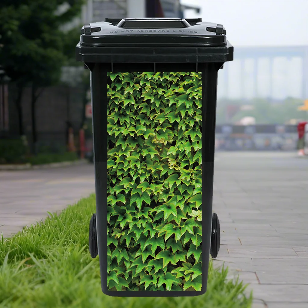 

3D real plant green leaf theme trash can decoration stickers, trash can stickers, custom outdoor home trash can decoration
