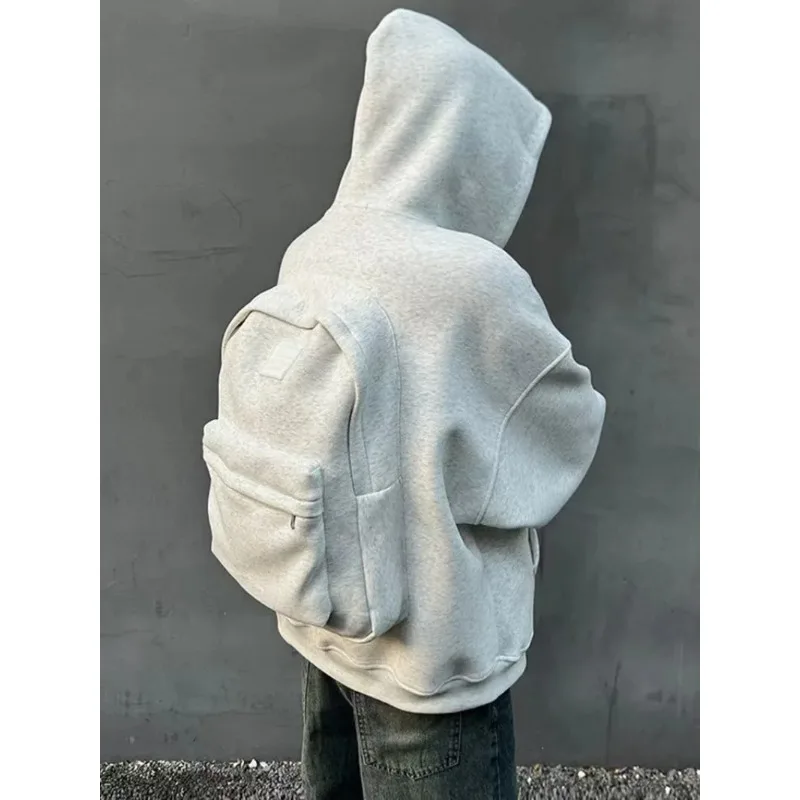 

Streetwear fashion three-dimensional backpack casual hoodie Y2K autumn winter high street trend punk men's top loose sportswear