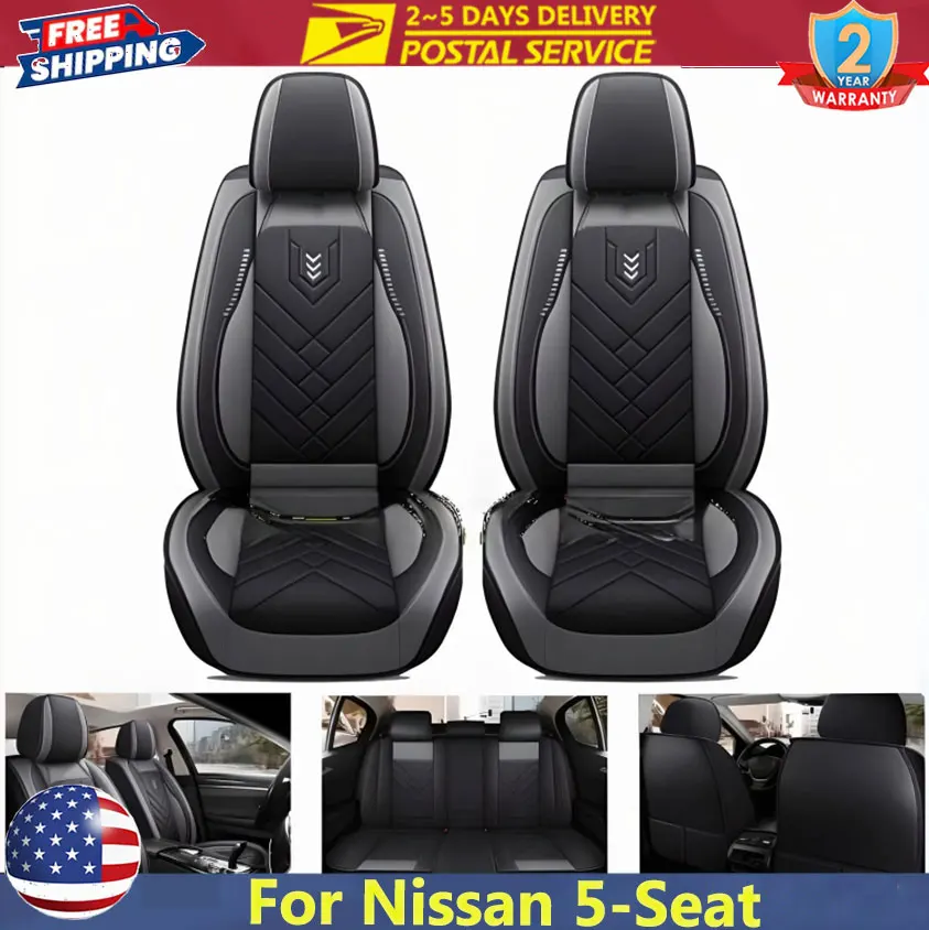 Universal Car 5-Seat Covers Faux Leather Full Set Protector Cushion For Nissan Auto Seat Cushion Cover Leather Seat Accessories