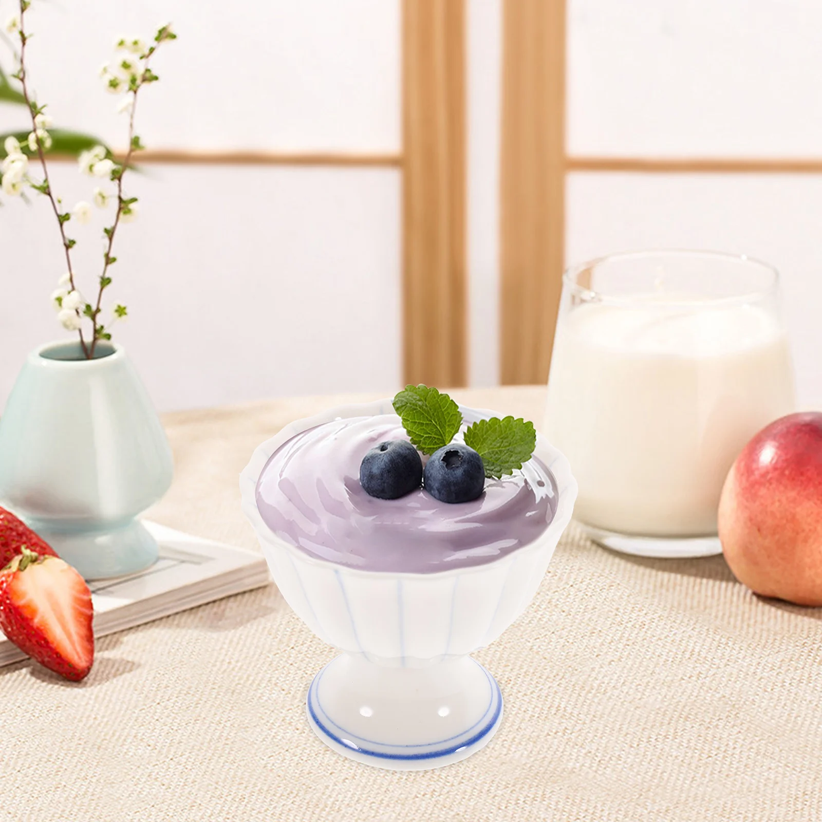 

Ceramic Ice Cream Bowl Footed Dessert Bowl for Yogurt Pudding Serving Dish Home Party Bar Ktv Use Multi Purpose