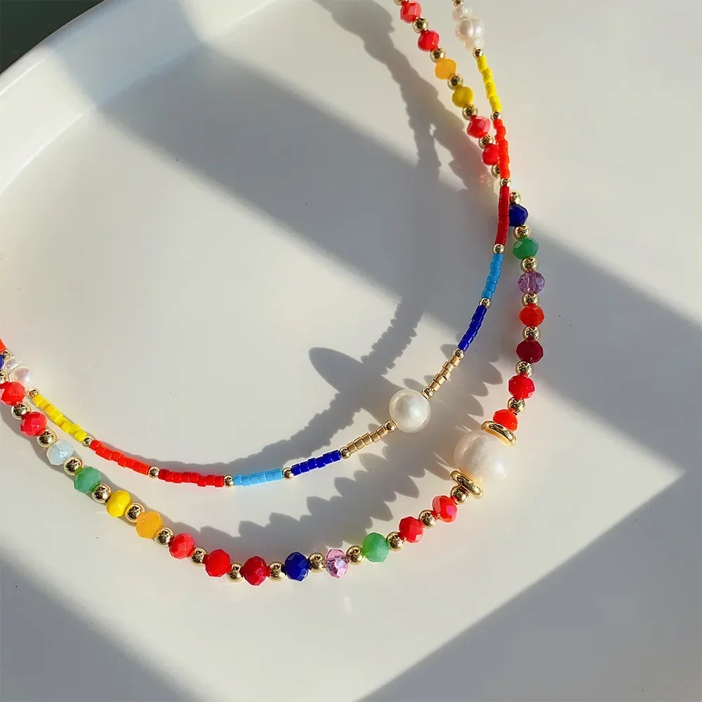 KKBEAD Boho Summer Colorful Necklace for Women Miyuki Pearl Rainbow Necklaces New Jewelry Gifts