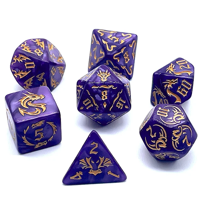 7Pcs Acrylic DND Dice Set Gold Dragon Pattern Polyhedral RPG Dice For Tabletop Role Playing Board Game DND Dice Set