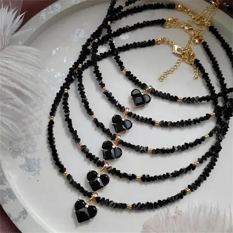 Fashion Vintage Sexy Zircon Heart Pendant Necklace For Women Female Boho Geometric Baroque Transparent Crystal Chain Jewelry