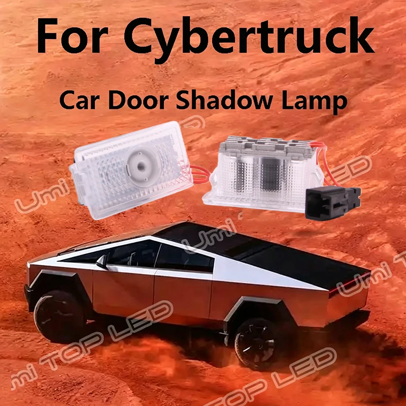 For TESLA Cybertruck Led Car Door Welcome Light Shadow Logo Projection Ghost Lamp Glass Len Puddle Warning Ambient Lamp No Fade