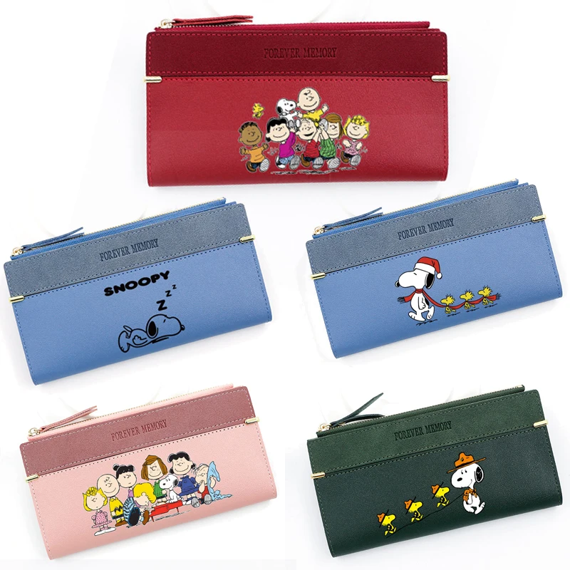 

Женские Длинные кошельки Snoopy с рисунком из аниме, Женский кошелек с держателем для карт, вместительный бумажник на молнии