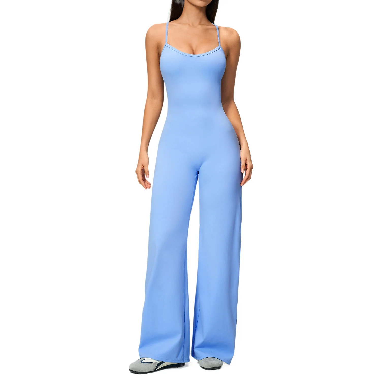 Custom LOGO Women's Yoga Jumpsuit Cross Back Casual Fashion Elastic Wide Leg Pants Jumpsuit