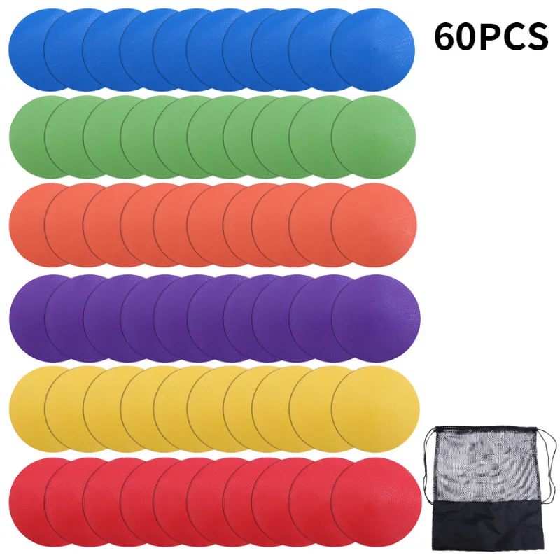

60pcs 15cm Soccer Training Flat Marking Mats Training Obstacles Tennis Landmark Mats with Square Mesh Pockets