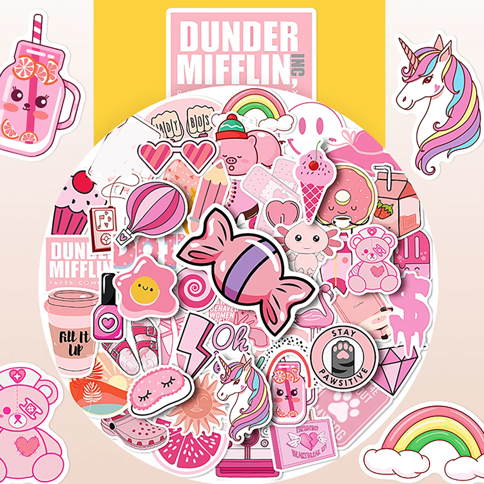 50pcs/Pack Pink Mixed Stickers Cartoon Cute Girl Little Fresh Girl Stickers Envelope Suitcase Waterproof Sticker