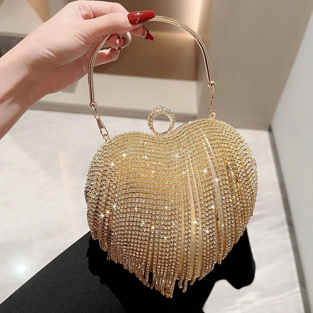 

Tassel Evening Bag Elegant Heart-shaped Rhinestone Decorative Dinner Bag Handbags Wedding Party