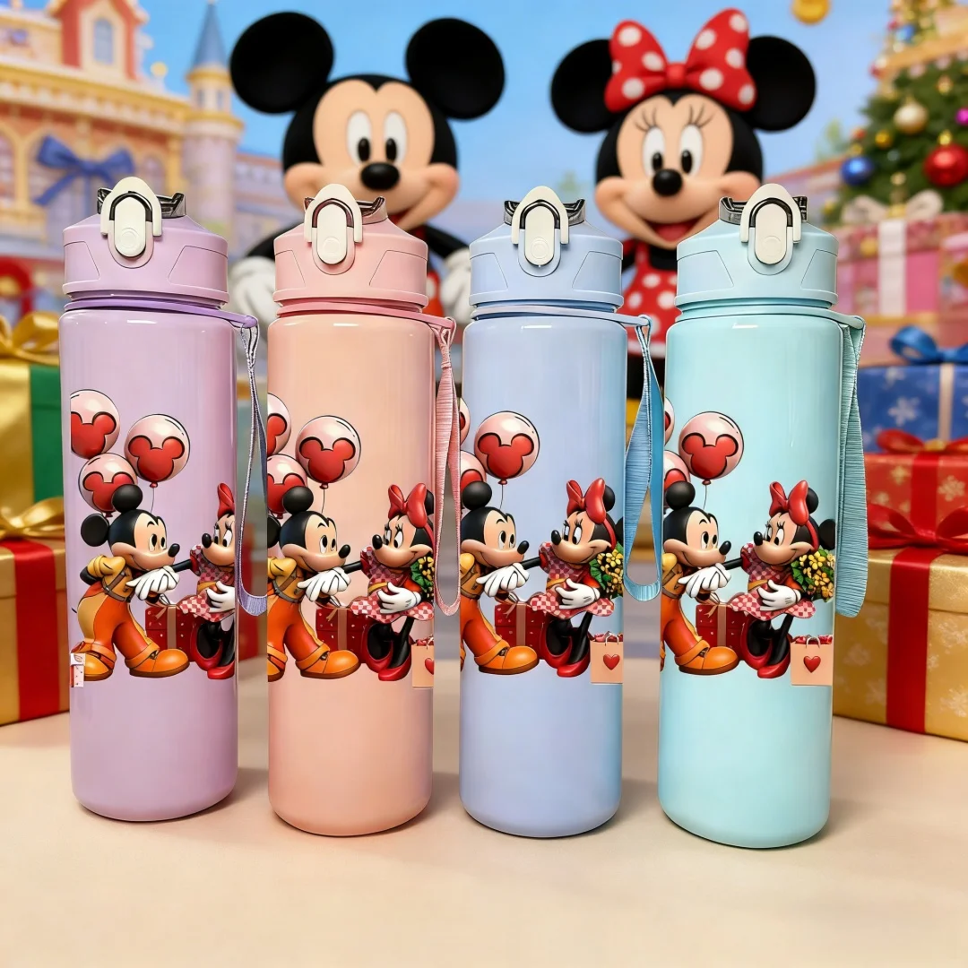 

Бутылка для воды с 3D-печатью Дисней: Микки и Минни, с мультяшным рисунком, праздничный дизайн, многоразовая, легкая, дорожная бутылка