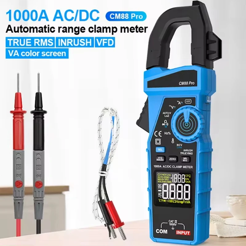 มิเตอร์วัดกระแสไฟฟ้าแบบดิจิตอล True RMS 1000A 1000V AC DC พร้อมระบบตรวจจับแรงดันไฟฟ้าอัตโนมัติ NCV วัดแอมป์ ความจุ วัดอุณหภูมิ วัดโอห์ม วัดเฮิรตซ์ รุ่น A21R