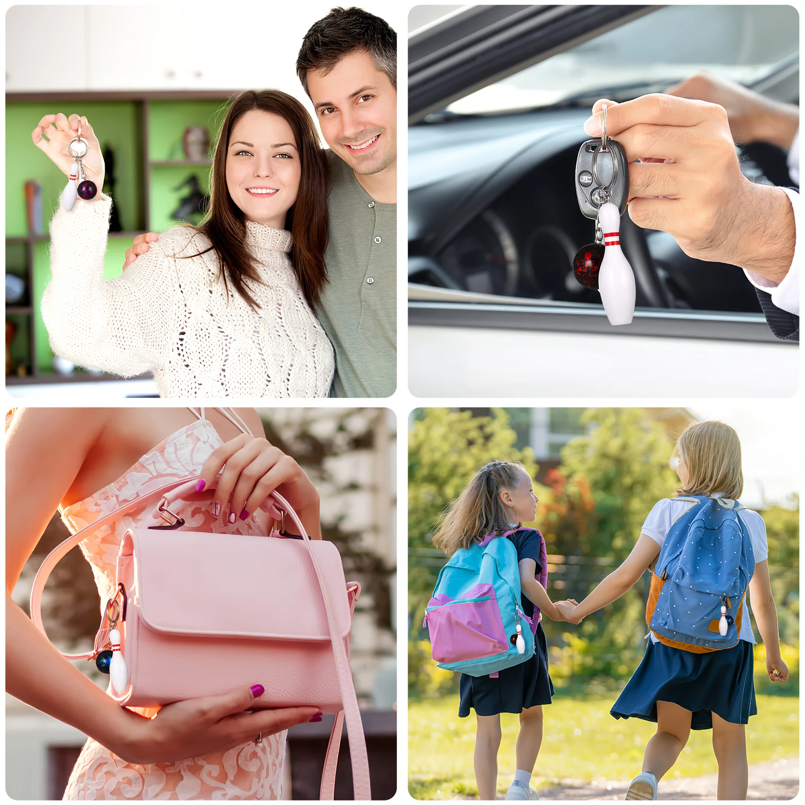 

10 pcs Keychains Creative Round Keyrings With Bowling Ball Pin Pendant Lightweight Key Holders For Car Keys Adults Gift