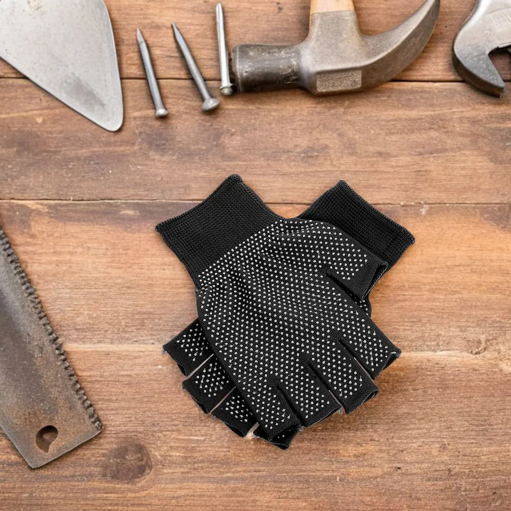 

8 Pcs Anti-slip Fingerless Work Gloves Black Polyester Half-finger Mens Womens Gardening Industrial Handling Tasks Protective