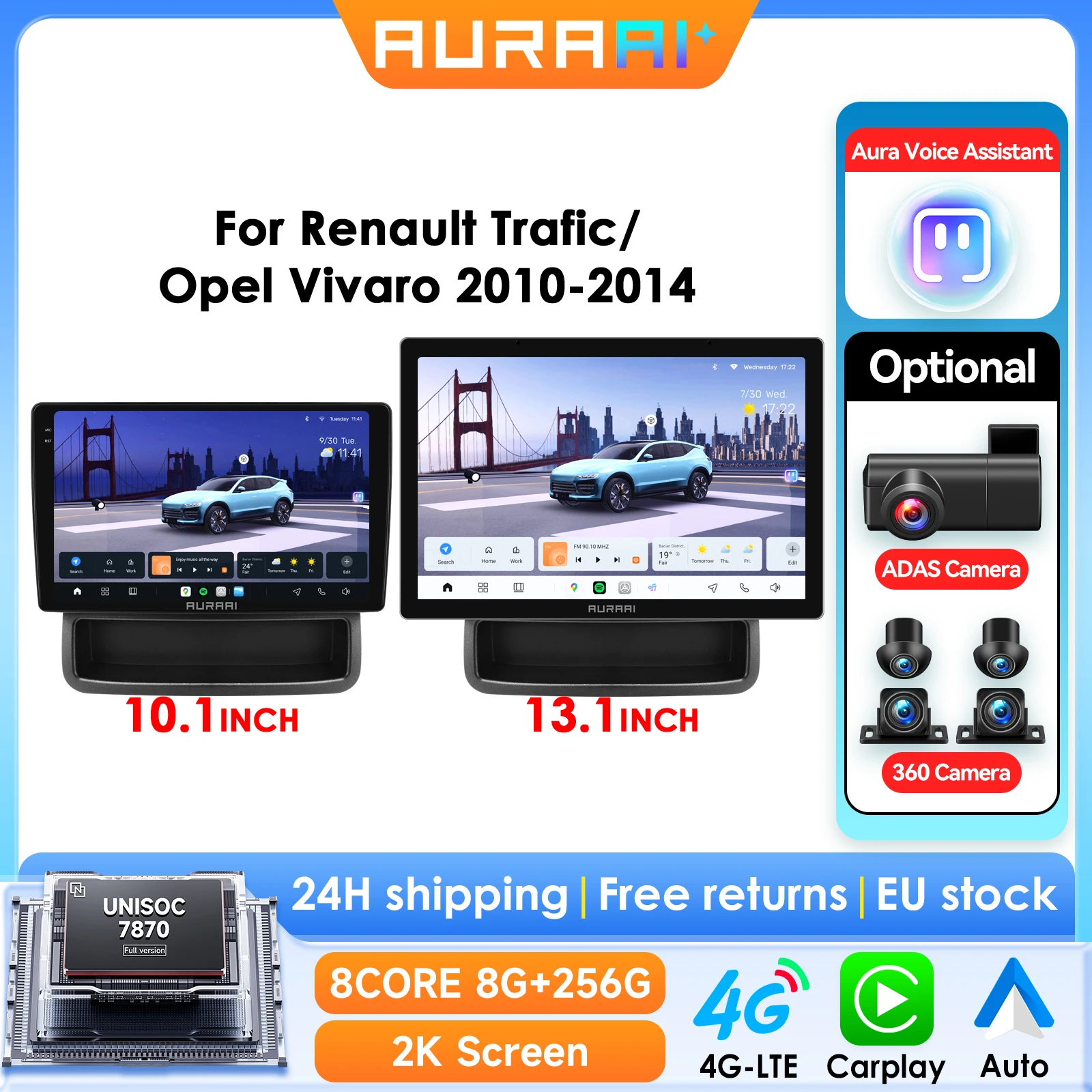 8G 256G ARAI Android 13 Autoradio für Renault Trafic 2010 - 2014 Opel Vivaro GPS CarPlay ADAS DSP 4G 360-Grad-Kamera 2K Bildschirm 3D 7870