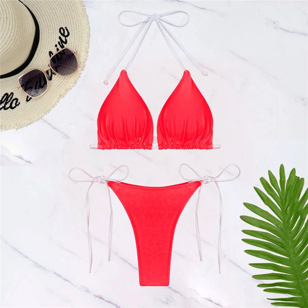 S - XL Sexy Neckholder-Bikini mit hohem Beinausschnitt, Damen-Badeanzug, zweiteiliges Bikini-Set, Badebekleidung, Badeanzug, Schwimmbekleidung V6244 – Detail 9