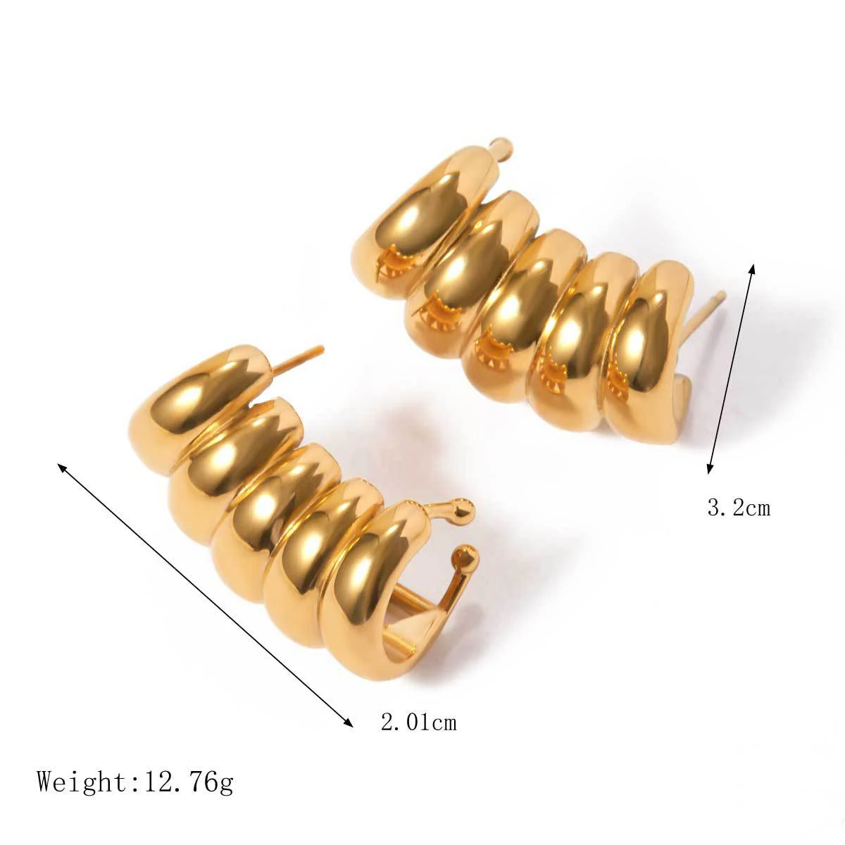 New Trendy Multilayer C Shape Ear Cuff Gold Plated Stainless Steel Clip Earrings for Women Cartilage Climbing Earring Piercing