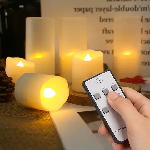6Pcs/Set Rechargeable LED Candle Timer Remote Flickering Flames Wedding Candles Birthday Decor Tealights USB Charger Candle Lamp