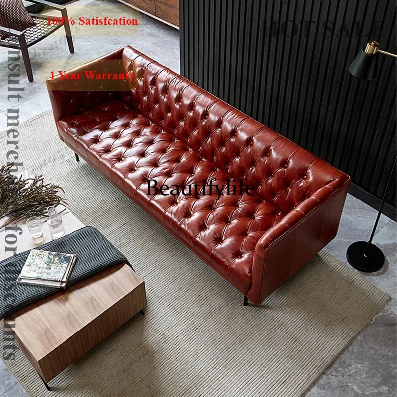 American cafe bar studio pull-up sofa retro winery oil wax leather combination