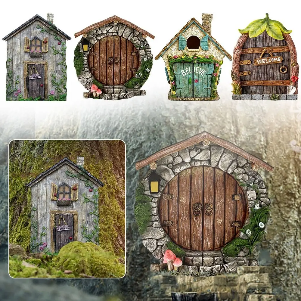 Miniature Fairy Door Figurines Statues for Outdoor Yard Art Garden Tree Decor Accessories With Engraved Design Fairy Garden Door