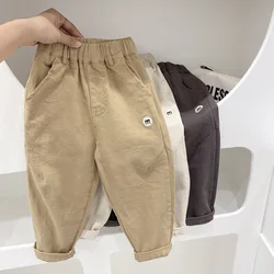 Autumn 2024 2-10 Years Children Boy Trousers Elastic Waist Letter Sticker Student Boys Causal Pants Exqusite Solid Kid Boy Pants