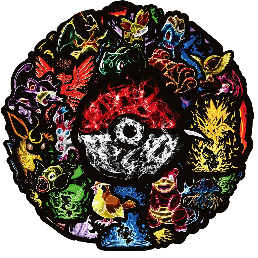10/30/50/100pcs Cool Neon Pokemon Anime Stickers Cartoon Pikachu Decals DIY Notebook Motorcycle Suitcase Laptop Graffiti Sticker
