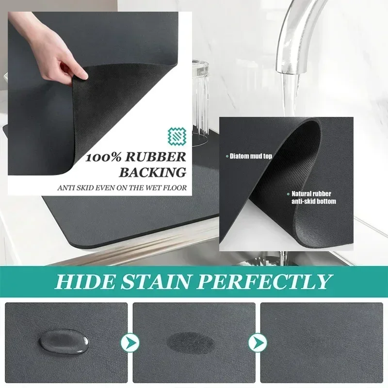 Black Marbling Dish Drying Mat Super Absorbent Tableware Kitchen Bottle Anti-slip Dry Pad Kettle Bar Counter Tool Luxury Rugs