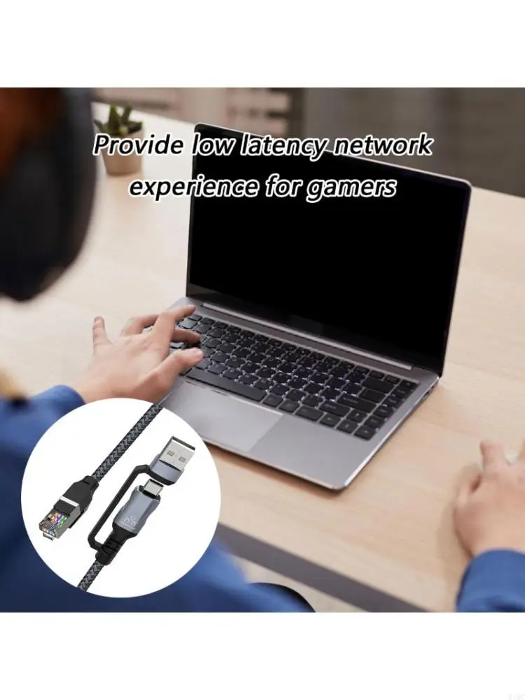2 in 1 Design USB Type C to RJ45 Ethernet Adapter Wire Line Fast Speed 100Mbps