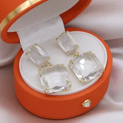 double Square crystal glass dangle earrings shiny simple temperament female earrings Korean hot selling fashion jewelry