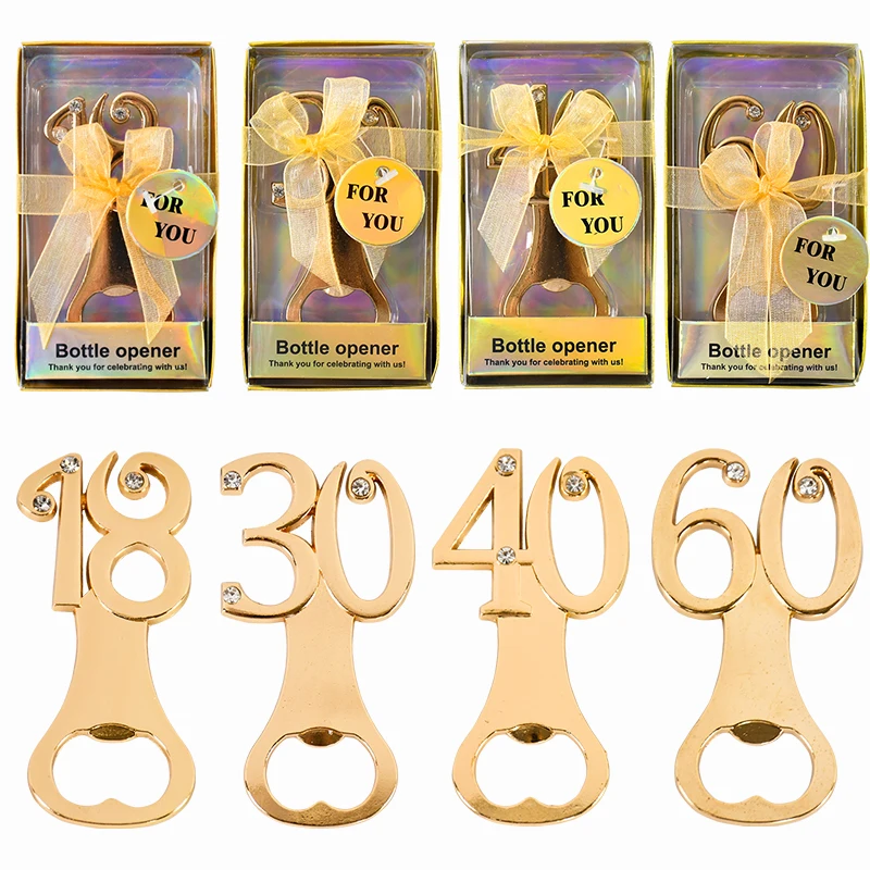 1set Golden Birthday Bottle Opener For 18th 30th 40th 50th 60th Birthday Party Wedding Anniversary Decoration Favor Gift Guests