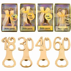 1set Golden Birthday Bottle Opener For 18th 30th 40th 50th 60th Birthday Party Wedding Anniversary Decoration Favor Gift Guests