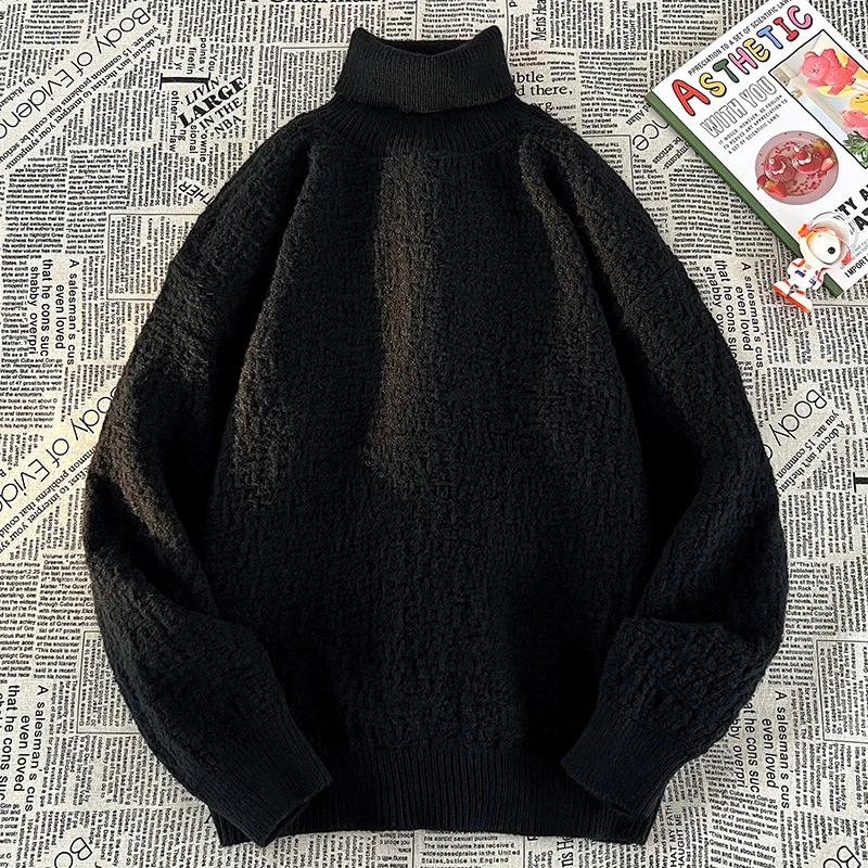 Kaos Rajut Slim Fit Kerah Tinggi Kasual Terbaru, Atasan Dalaman, Sweater Musim Semi Gugur Pria Wanita, Fashion Basic, Sweatshirt Rajut Lengan Panjang