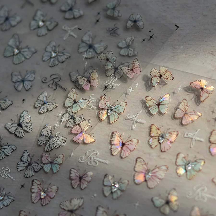 1 stücke 5d japanische kawaii schmetterling nagel aufkleber koreanische aurora glitter schale schmetterling nagel kunst dekoration abziehbilder diy zubehör