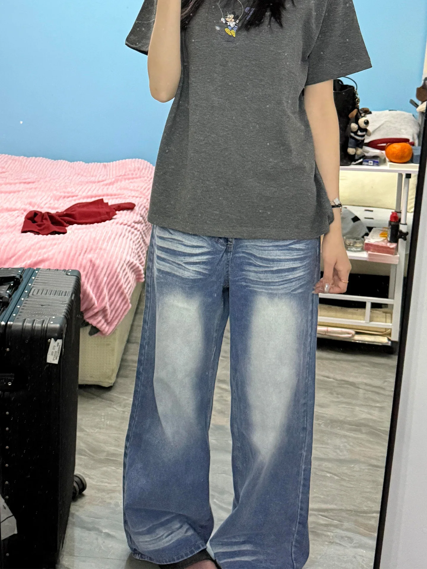 

High Waist Loose Fit Floor Length Blue Vintage Denim Jeans Women plus Size Slimming Wide Leg Pants Casual Wear Spring 2026