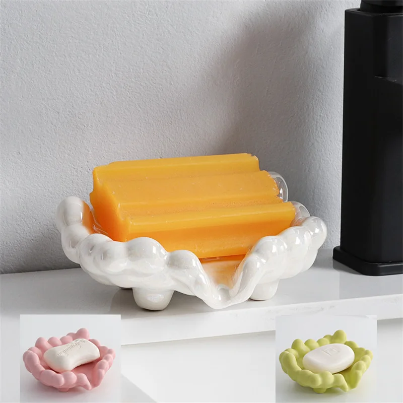 Cute Flower Ceramic Soap Box Drain Home Creative Soap Box Drain Wash Basin Bathroom Shelf