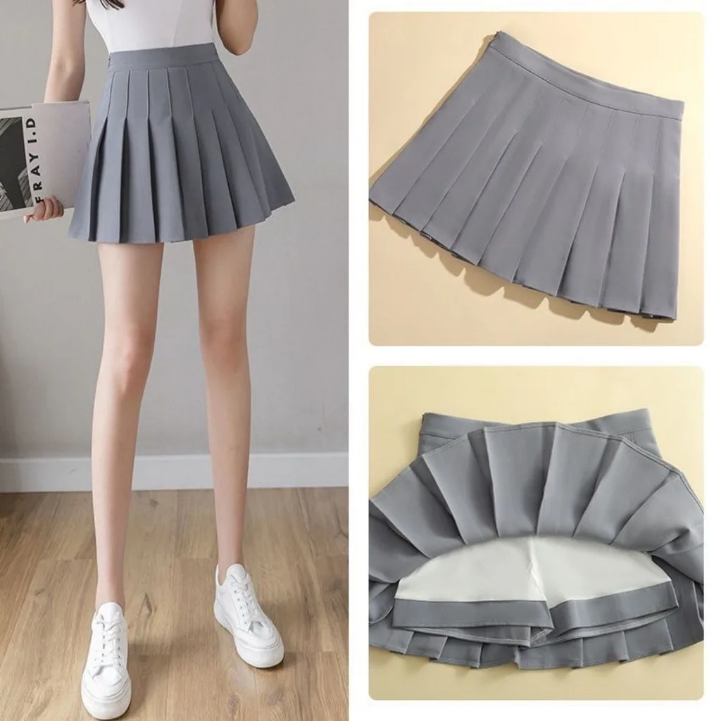 Pleated Skirt JK Skirt Plus Size High Waist Short Skirt Anti-Wrinkle JK Skirt Pleated Skirt with Lining Preppy StyleSlim A-Line