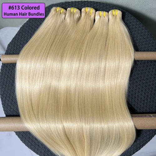 # Extensiones de cabello humano liso de colores 613, Rubio, 1/2/3/4 Uds., doble trama, 100% extensiones de cabello humano virgen crudo vietnamita