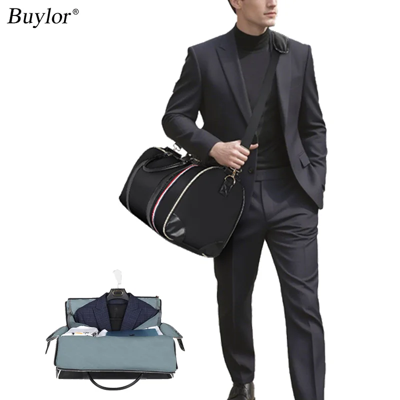 

Geestock Convertible Garment Travel Duffle Bag Carry-on Bag Weekender Bag for Men Women 2 in 1 Hanging Suitcase Suit Travel Bags