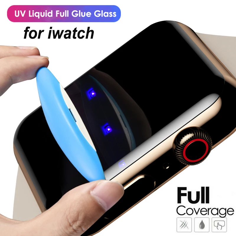 UV liquid Glue Tempered Glass  For Apple Watch Ultra 8 7 6 SE 5 4 Full Cover Screen Protector iWatch Series 49 40 42 44 41 45 MM