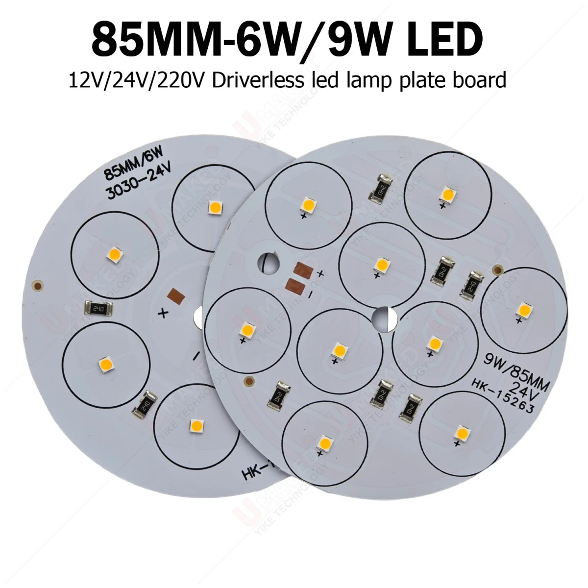 5pcs 85mm 12V 24V Led bulb lawn light source, 6W 9W Warm white/ white driverless aluminum plate diy for wall outdoor water lamp