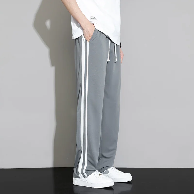 Summer New Men Sweatpants Joggers Straight Pants Neutral Breathable Loose Outdoor Quick Drying Fabric Striped Casual Trouser