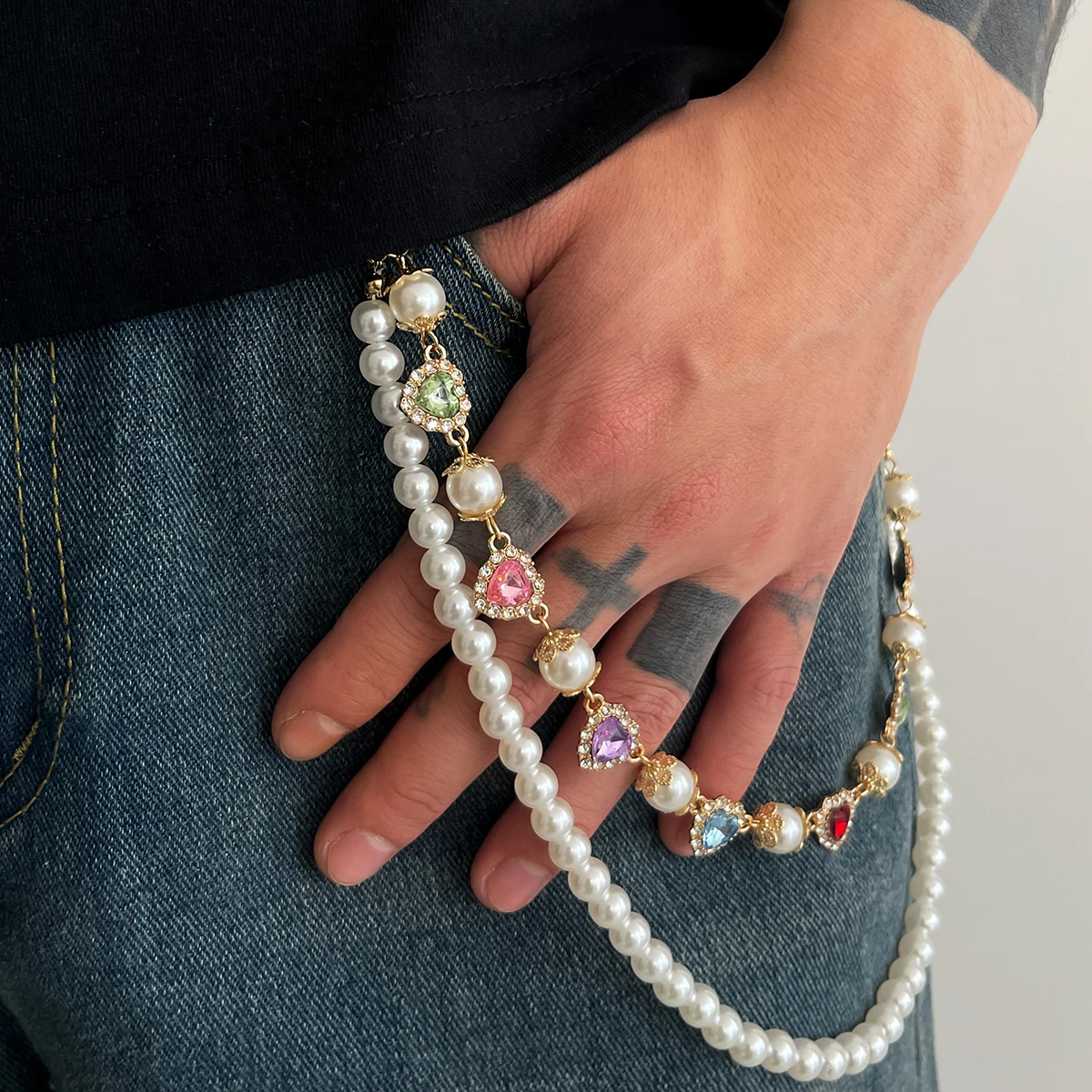 Ingemark Hip Hop Luxury Rhinestone Love Heart Keychain Wallet Belt Chain Men Trousers Hipster Pant Chain Rock Jewelry Steampunk