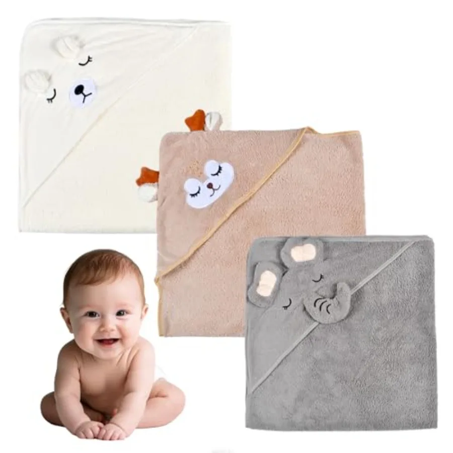 Lot de 3 capes de bain pour bébé, serviettes de bain pour bébé garçon, serviettes poncho, forte absorption, en peluche douce