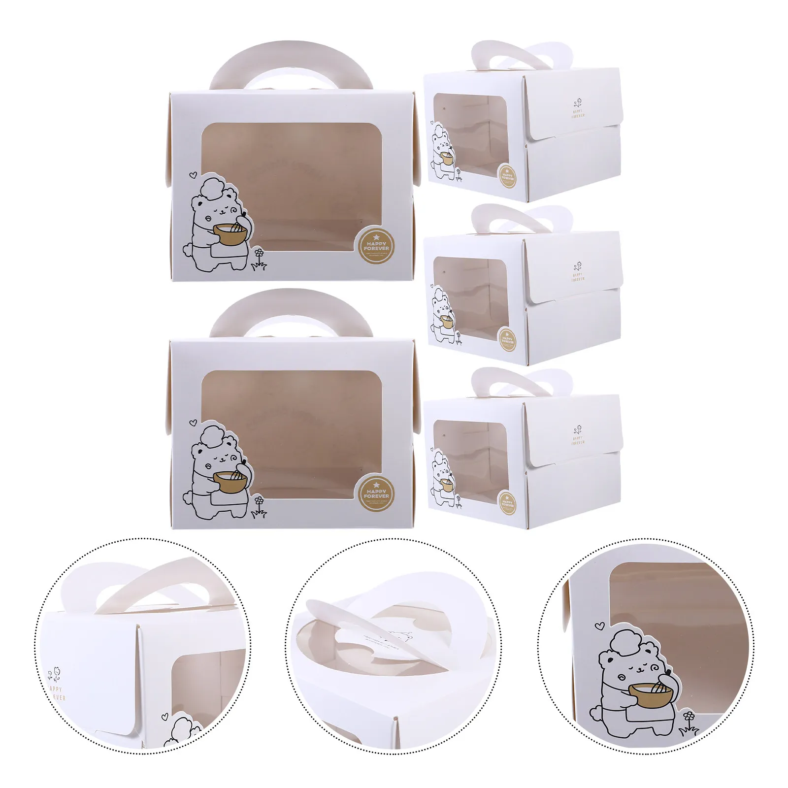 5Pcs Birthday Cake Boxes Transparent Window Folding Sturdy Cardboard Handheld Cake Carrier Safe for Weddings Parties Dessert